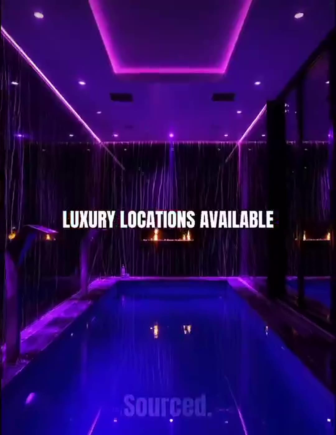 Indoor pool location lit with neon